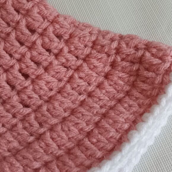 Cosmetic Pink with White Trim Handmade Acrylic Crocheted Summer Sun Hat One Size - Picture 3 of 12